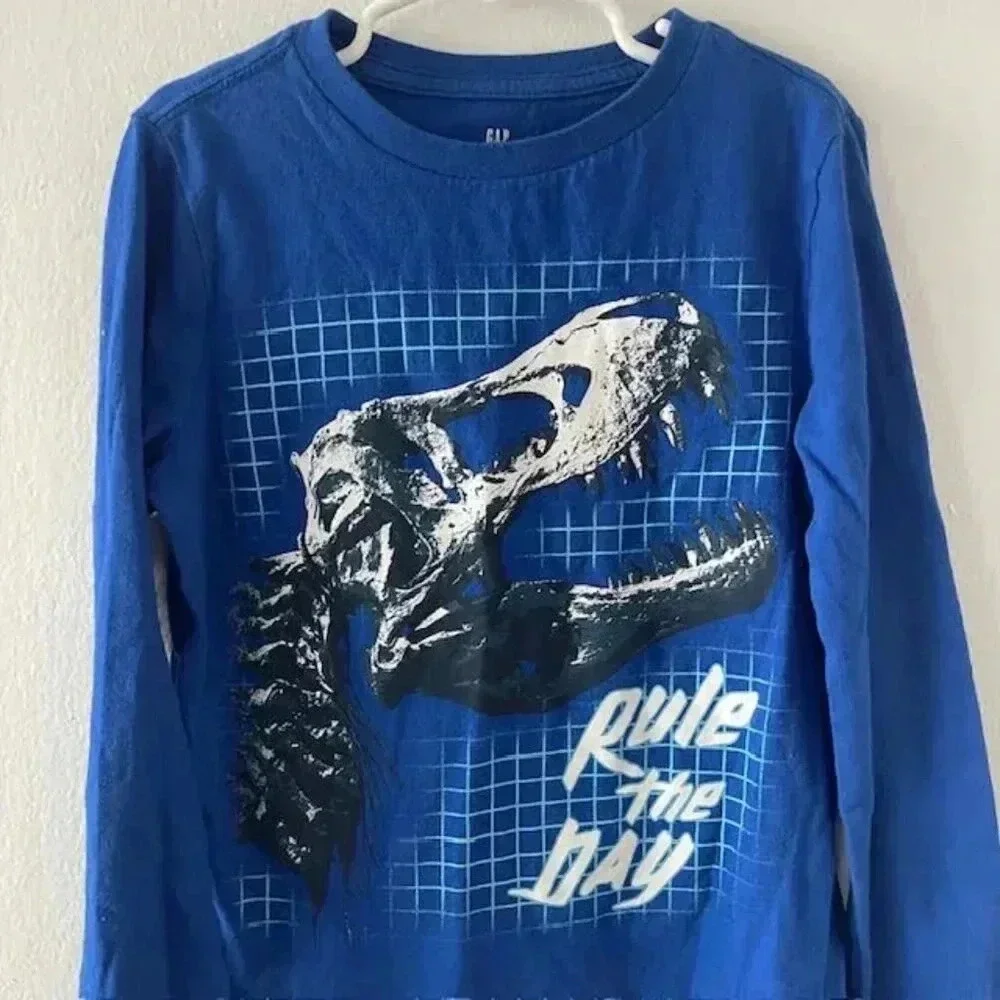 Gap Kids Graphic Long-Sleeve T-Shirt - Blue with Dinosaur Design - Size Small